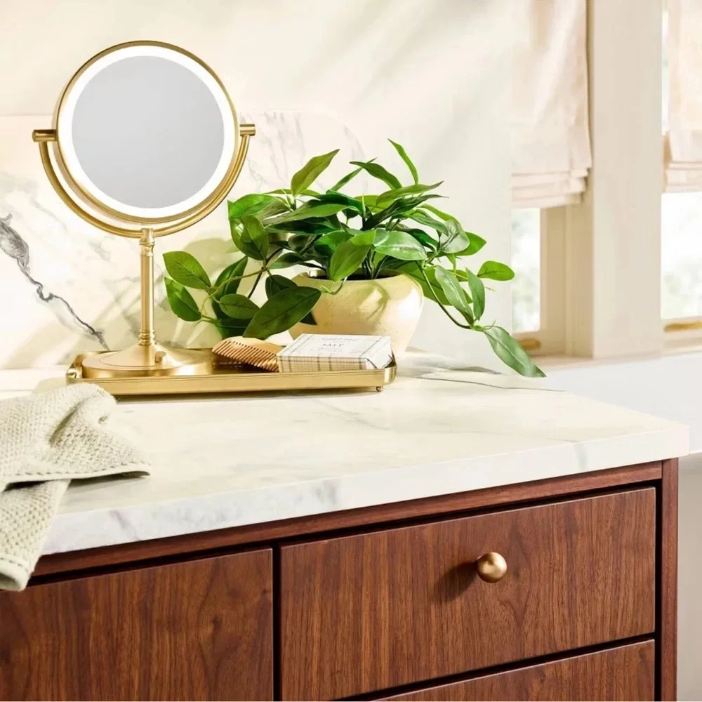 Hearth & Hand Rechargeable 3x Magnification Gold LED Lights Vanity Mirror Brass
